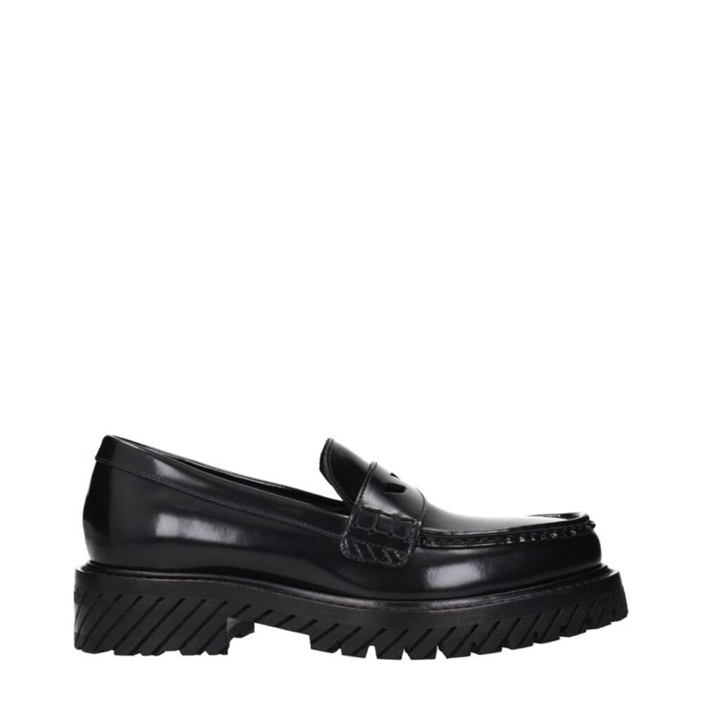 Off-White Black Leather Slip-On Women's Loafers